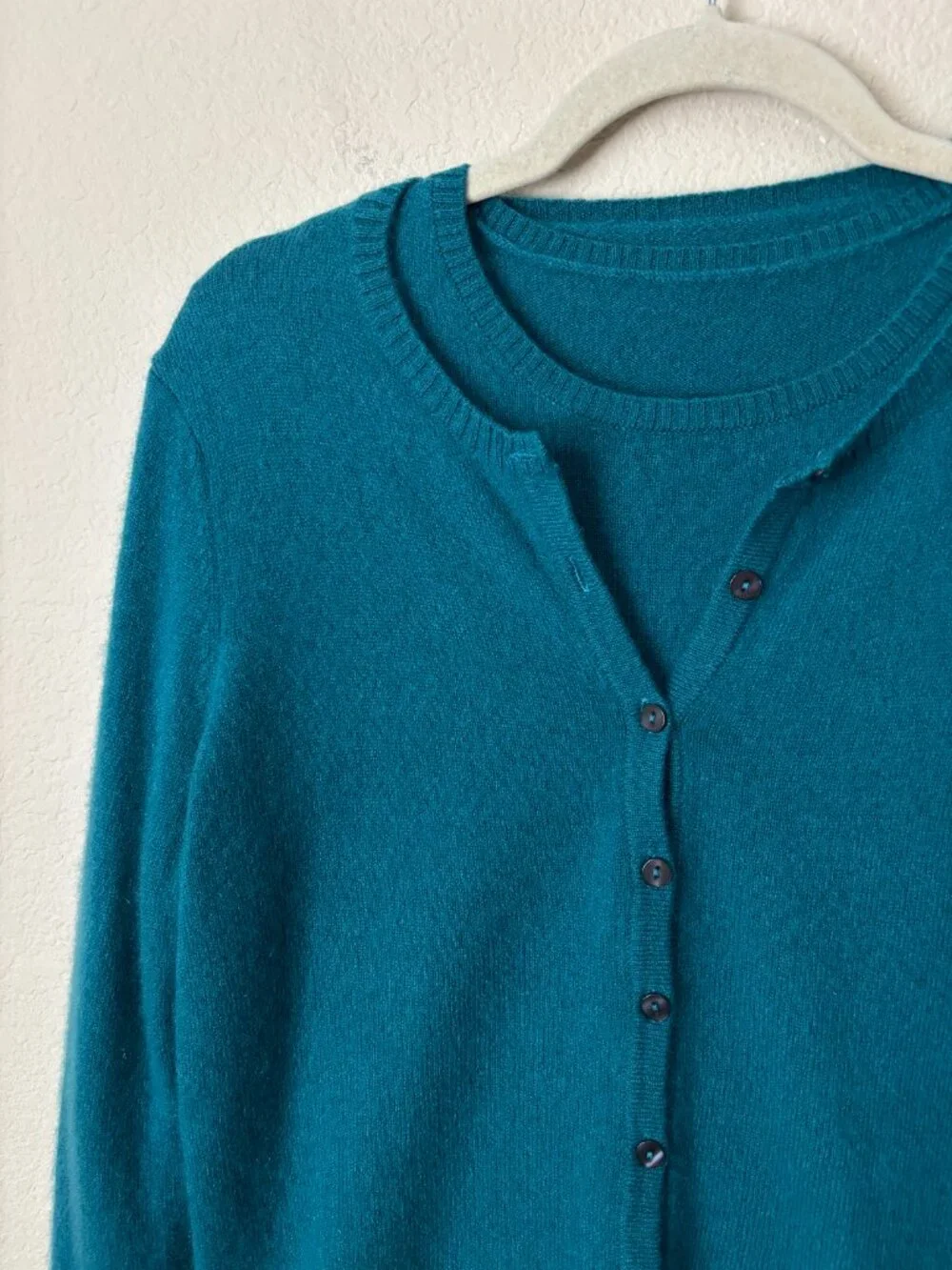 Two-Piece 100% Cashmere Teal Long Sleeve Dress and Cardigan Set Luxurious